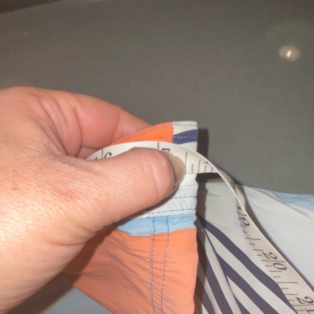 Patagonia Orange Blue Striped Board Shorts Swim Trunks Bathing suit Vacation - Picture 12 of 15